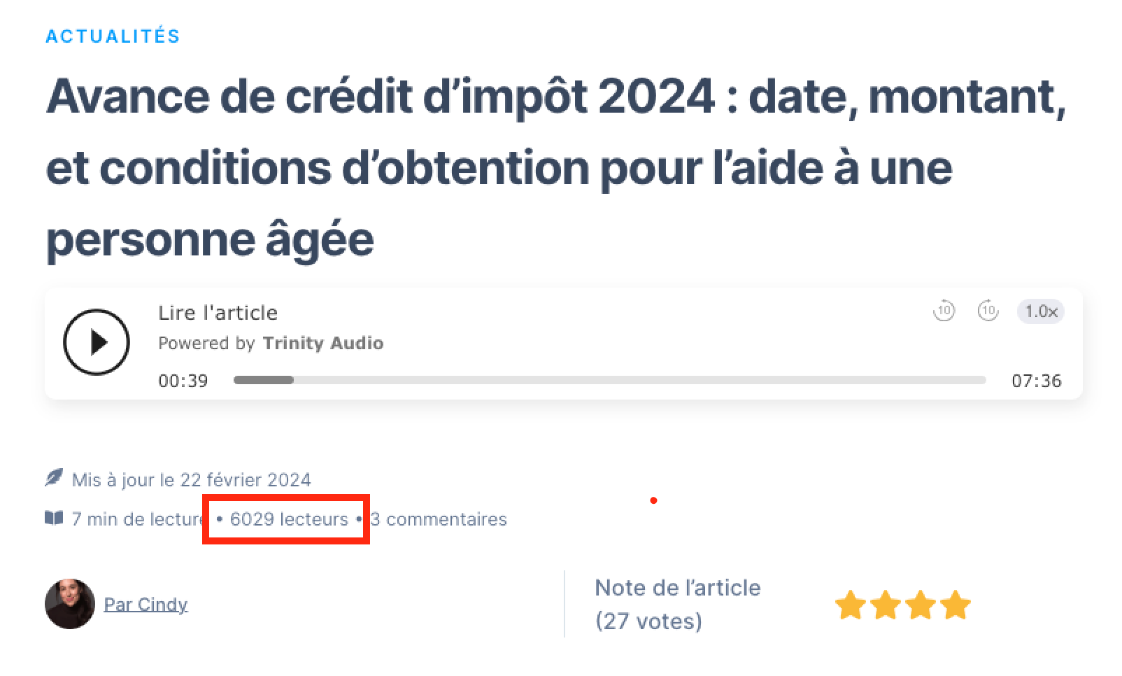 Résultat visibilité en SEO résultats article de blog SEO
